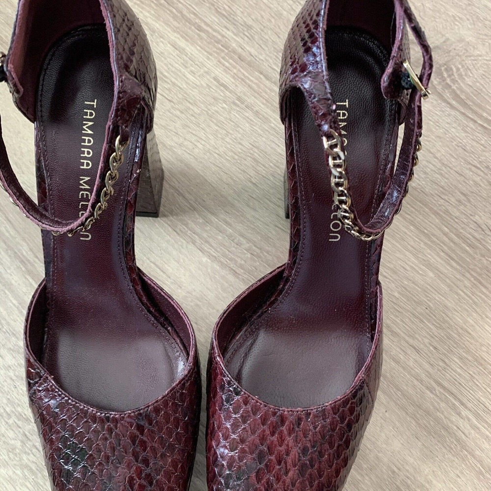 Tamara Mellon Python Burgundy Block Heel Mary Jan… - image 4